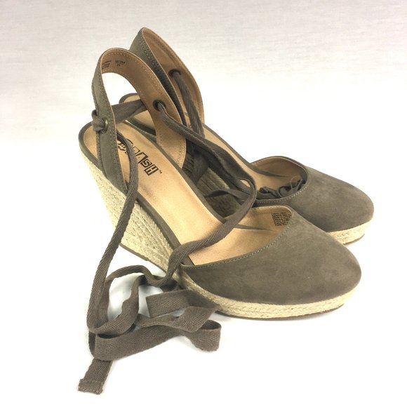 Brash Shoes - Brash Tan Lace up Suede Wedge Sandals.
